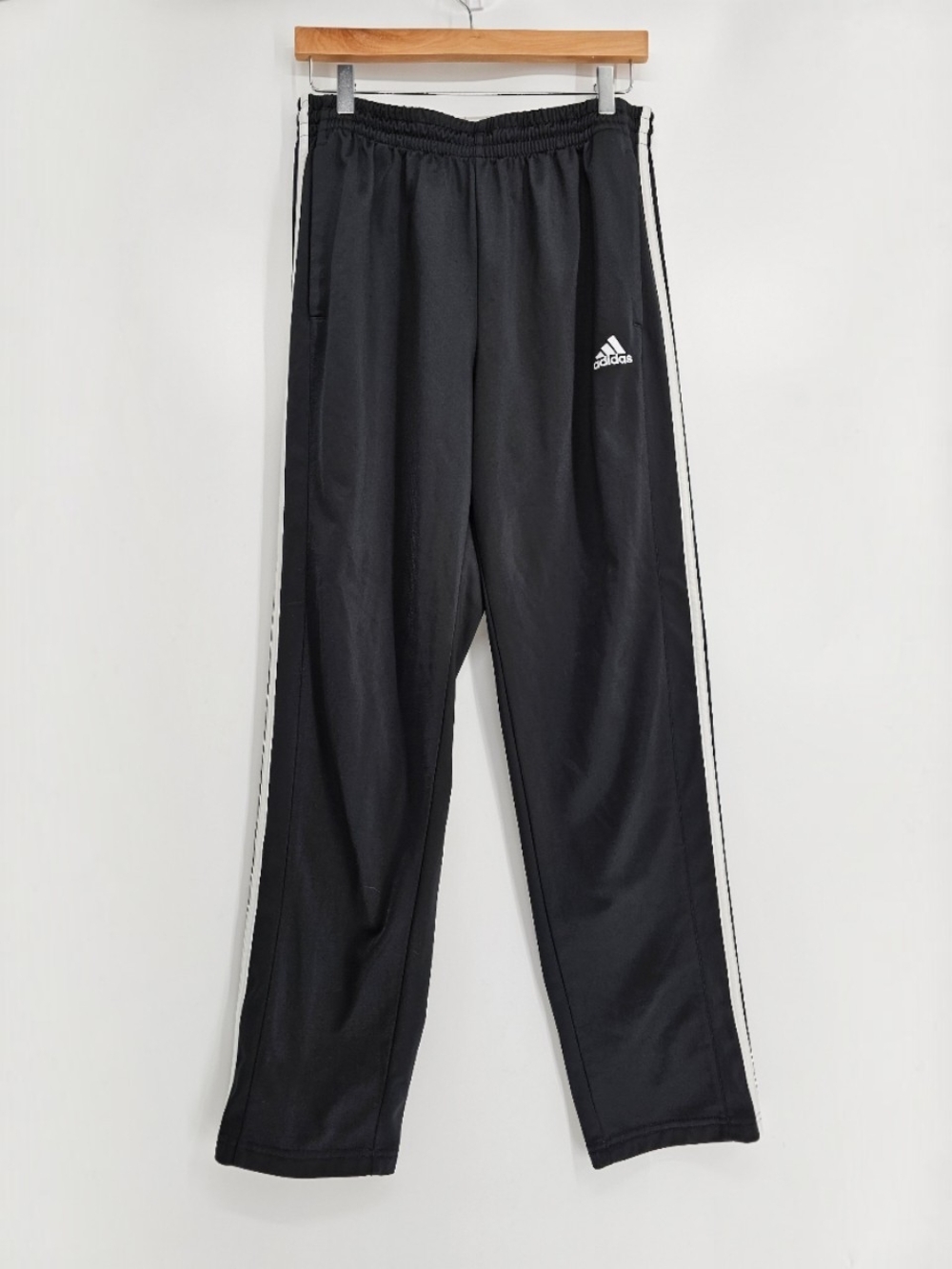 Adidas Men's Black 3-Stripe Track Pants Large Straight Leg Athletic Pants